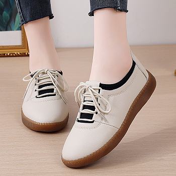 Beige Women's Fashion Soft Sole Cowhide Lazy Shoe