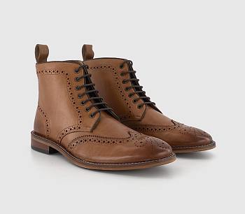 Bladon Brogue Lace Up Boots Tan Leather